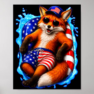 Affiche Renard avec des lunettes de soleil animal patrioti