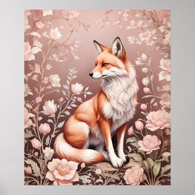 Affiche Renard Avec Flore Rose Rêvé (Devant)