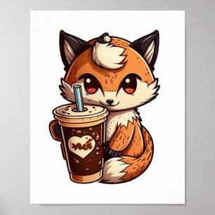 Affiche Renard avec une tasse