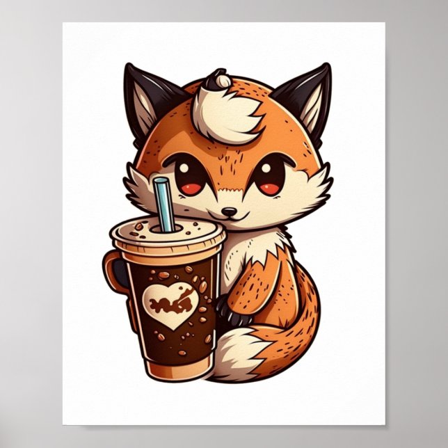 Affiche Renard avec une tasse (Devant)