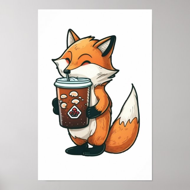 Affiche Renard avec une tasse (Devant)
