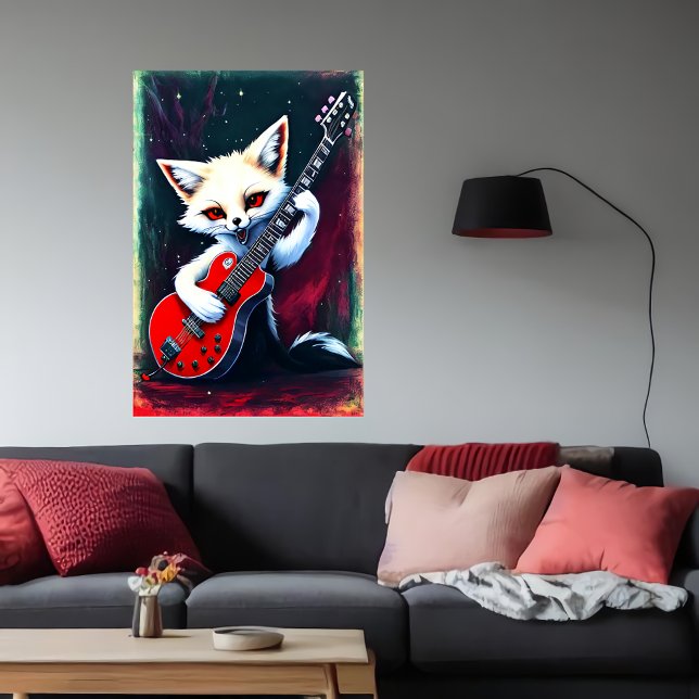 Affiche Renard blanc jouant de la guitare | Art AI (Créateur téléchargé)