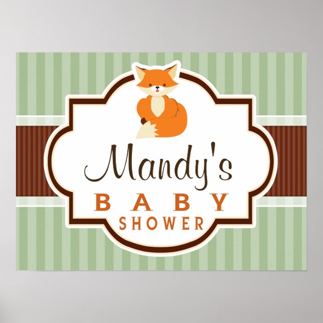 Affiche Renard boisé; Orange, Sage, Baby shower Brown (Devant)