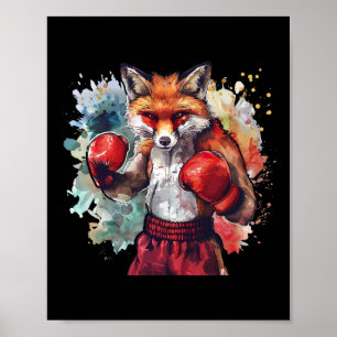 Affiche Renard Boxeur Avec Gants De Boxe Kickboxing Drôle