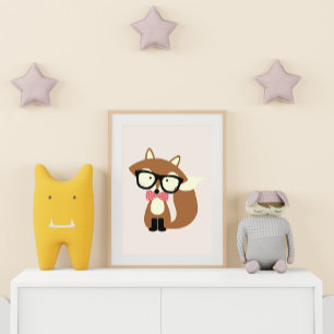 Affiche Renard Brun Hipster Nœud Papillon