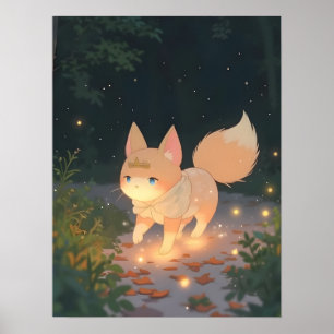 Affiche Renard céleste d'Anime dans une forêt de Starlit