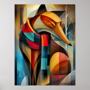 Affiche Renard Charmant – Élégance Cubiste dans une Écharp