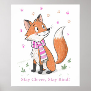 Affiche Renard Cheeky Rose Woodland - Jouer animal Doodle