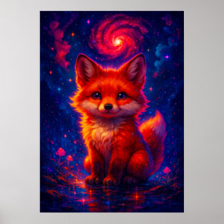 Affiche Renard cosmique avec Galaxy Sky Imaginaire animal