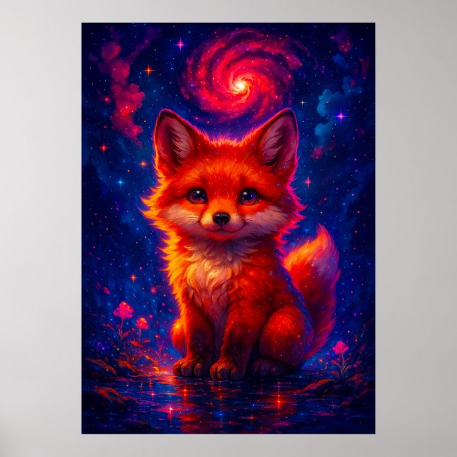 Affiche Renard cosmique avec Galaxy Sky Imaginaire animal (Devant)
