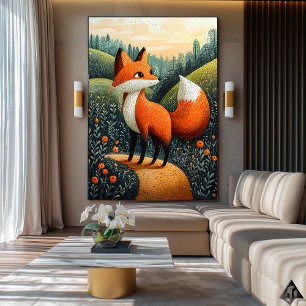 Affiche Renard Curieux dans la Prairie – Faune et Flore Na