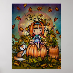 Affiche Renard dans le champ de citrouilles Art automnal m