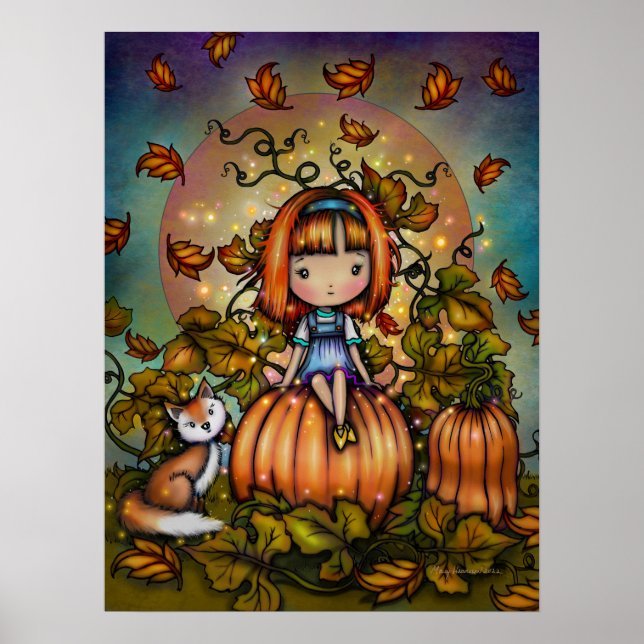 Affiche Renard dans le Citrouille Patch Cute Art d'automne (Devant)