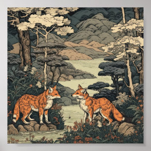 Affiche Renard dans le paysage japonais