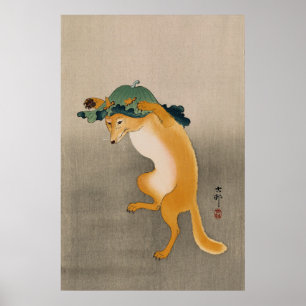 Affiche Renard dansant par Ohara Koson