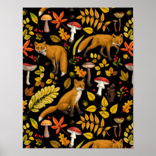 Affiche Renard d'automne sur noir
