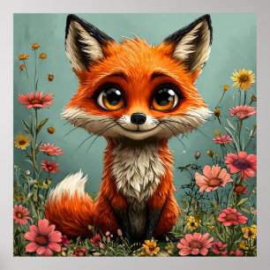 Affiche Renard de dessin animé adorable