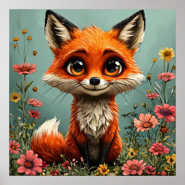 Affiche Renard de dessin animé adorable (Devant)