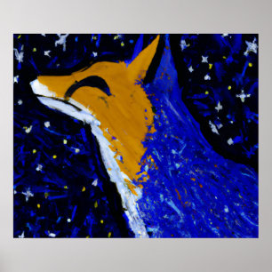 AFFICHE RENARD DE NUIT ÉTOILÉ II GUET AU CLAIR DE LUNE