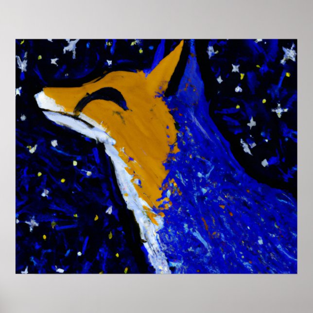 AFFICHE RENARD DE NUIT ÉTOILÉ II | GUET AU CLAIR DE LUNE  (Devant)