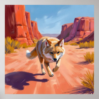 Affiche Renard du désert avec paysage de canyon vibrant