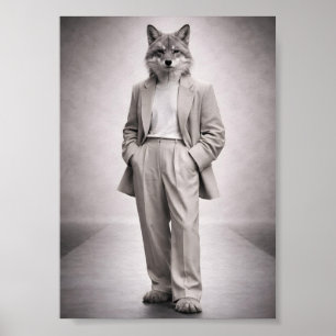 Affiche Renard Élégant en Costume Moderne Clair Portrait