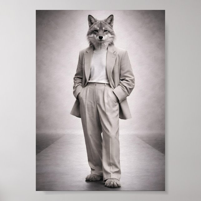 Affiche Renard Élégant en Costume Moderne Clair Portrait (Devant)