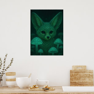 Affiche Renard Enchanté & Champignons Bioluminesce