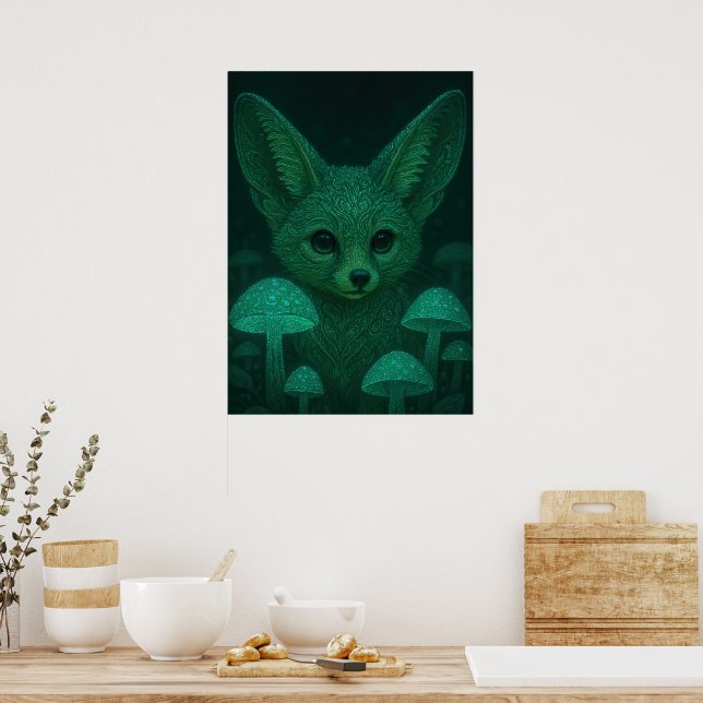 Affiche Renard Enchanté & Champignons Bioluminesce (Cuisine)