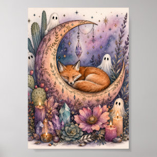 Affiche Renard endormi fantaisiste Croissant de Lune Fantô