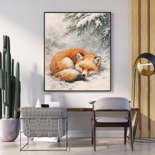 Affiche renard endormi   illustration de renard d'hiver   