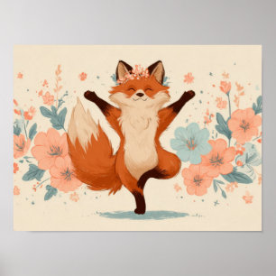 Affiche Renard heureux avec des fleurs – Art animalier fan