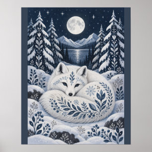 Affiche Renard hivernal paisible recroquevillé dans une lu