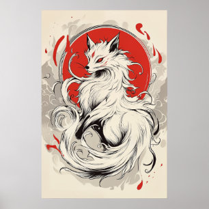 Affiche Renard japonais blanc Kitsune