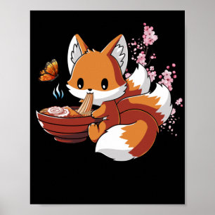 Affiche Renard Manger Ramen Ramen Noodle Amateurs Fox Thèm