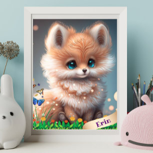 Affiche Renard Mignon dans le Jardin de Fleurs Art Personn