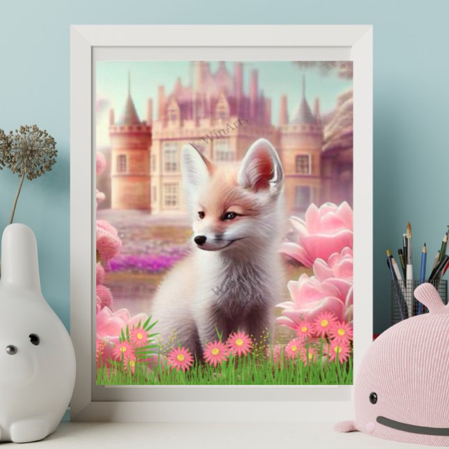 Affiche Renard mignon dans un jardin de château de conte d (Créateur téléchargé)