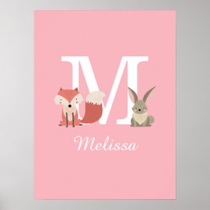 Affiche Renard Mignon Et Lapin Animaux de la Forêt Monogra