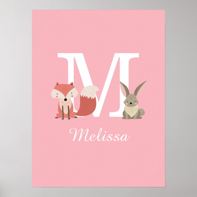 Affiche Renard Mignon Et Lapin Animaux de la Forêt Monogra (Devant)