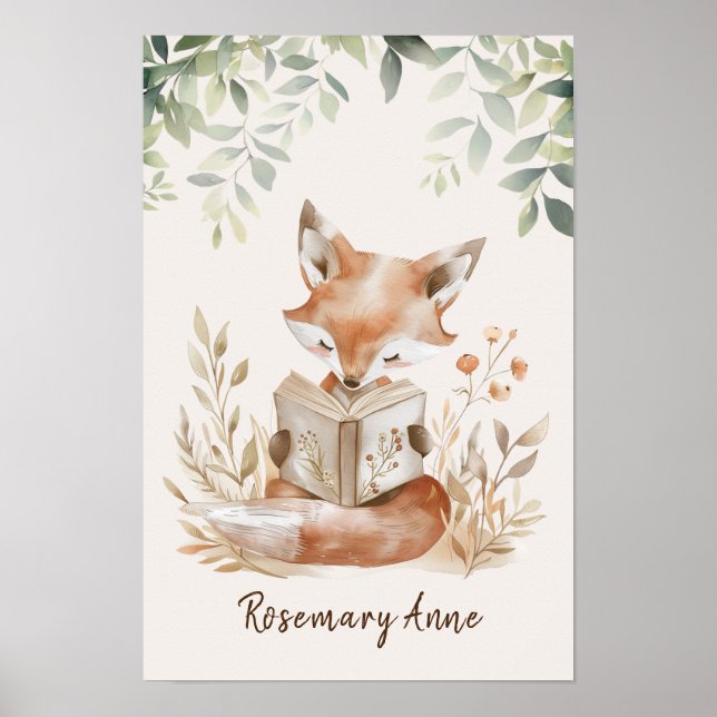 Affiche Renard Mignon Lisant des Livres pour Enfants Décor (Devant)