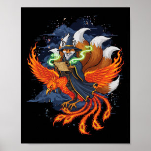 Affiche Renard montant le phénix anime ukiyo-e mythologie