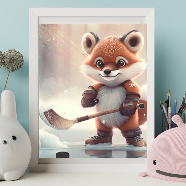 Affiche Renard orange mignon jouant au hockey sur glace Ar (Créateur téléchargé)
