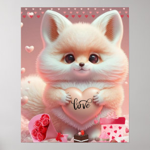 Affiche Renard orange mignon tenant un cœur pour la Saint-