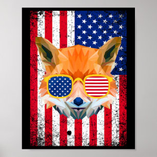 Affiche Renard Patriotique 4 juillet Sungles Usa American 
