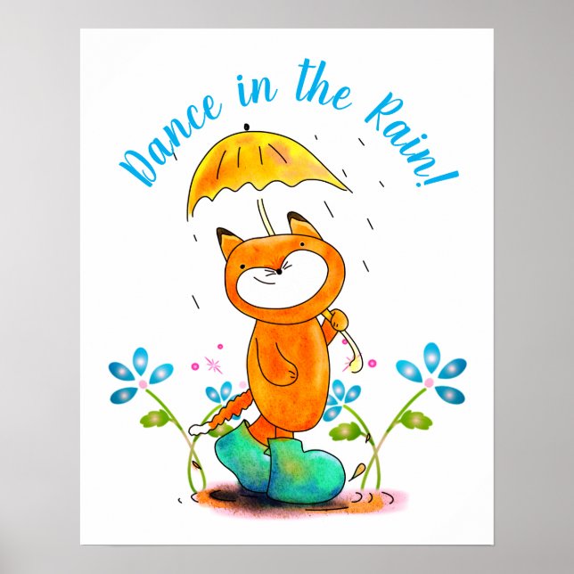 Affiche Renard printanier inspirant avec parapluie (Devant)