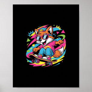 Affiche Renard Rétro Cool Skateur Funky Vintage Skateur A