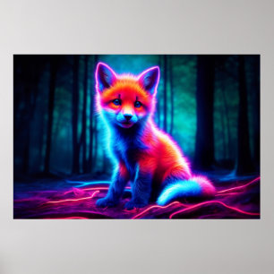 Affiche Renard rêveur vif aux teintes de couleur électriqu
