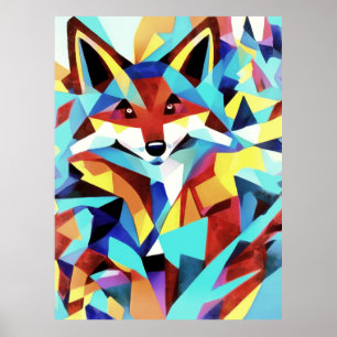 Affiche Renard rouge à travers l'eau Style géométrique Art