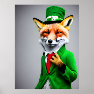 Affiche Renard rouge dans un costume vert St. Patrick's Da