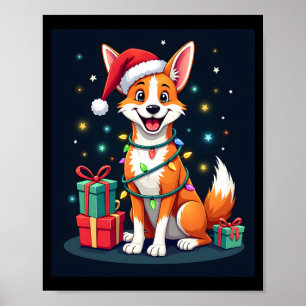 Affiche Renard Terrier Éclairage de Noël Père Noël Renard